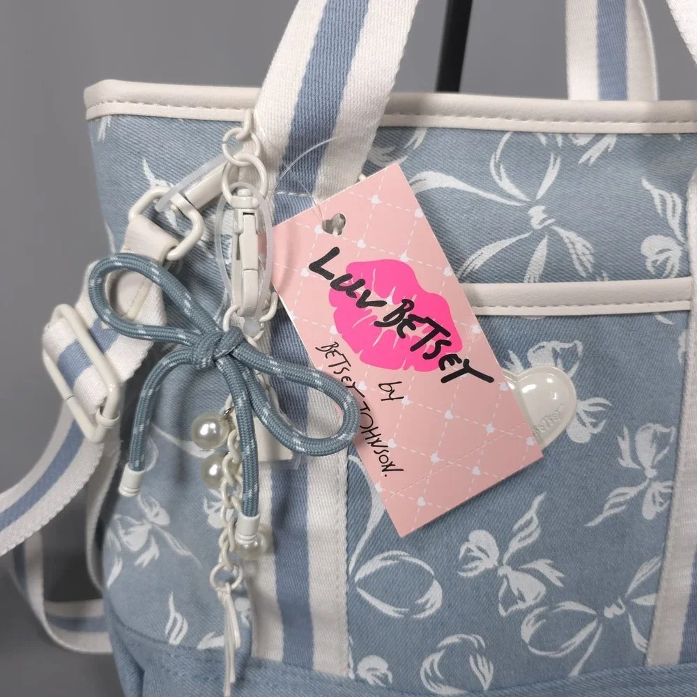 LUV BETSEY BY BETSEY JOHNSON New Bag Crossbody Strap Charm Denim Bows LB102700